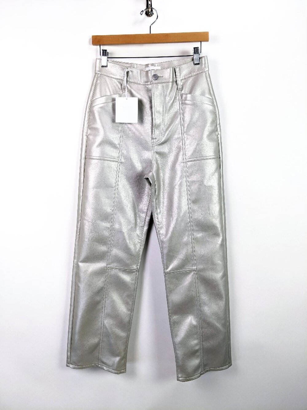 Pistola Taylor High Rise Arched Party Faux Leather Pants in Champagne Size 27